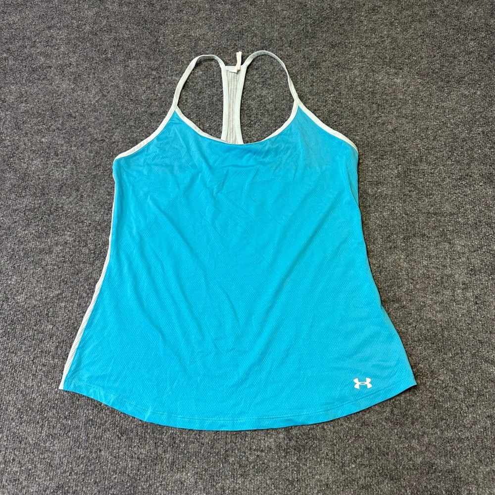 Under Armour Tank Top Womens Size Medium Blue HeatGear Mesh Racerback Athletic